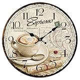 YOAI Wanduhr küchenuhr Vintage Shabby CHIC Antik Nostalgie Rustikale Quarzuhr aus MDF mit lautlosem Uhrwerk,12 Zoll/30CM Ø (Kaffe)