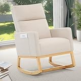 XH. Easy Go Schaukelstuhl fürs Kinderzimmer Schaukelsessel Stillsessel mit Hoher Rückenlehne, Stillstuhl Leinen Schaukelstühle Nursing Rocking Chair für Wohnzimmer und Schlafzimmer,Bis 150 kg, Beige