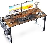 ODK Schreibtisch,120×50×74cm Computertisch Bürotisch mit Kopfhörer Halter und Aufbewahrungstasche, Kleiner Schreibtisch Arbeitszimmer Holz PC Tisch Officetisch für Home, Office, Braun