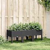 CIADAZ Pflanzkasten mit Beinen Schwarz 120x40x42 cm PP, Pflanzkübel Mit Rankgitter, Blumenkasten Mit Rankgitter, Spalier, Pflanzkasten, Pflanzgefäß - 367898