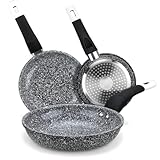 EliteHoff Pfannenset Induktion 3-teilig (16/18/20 cm), Induktionspfannen-Set, Aluminiumguss mit Antihaftbeschichtung und Silikongriff, Bratpfannenset für alle Herdarten, Grau (3-tlg, E-7551)