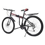 FUROMG 21-Gang Erwachsene Mountainbike Faltrad Klappfahrrad MTB Mountainbike Scheibenbremse Fahrrad Rad Bike Jugendfahrrad für Erwachsene Männer Frauen 26 Zoll (Schwarz-Rot)