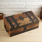 Ajuny Handgefertigte Holz Schatztruhe – Vintage Erinnerungs- & Schmuckbox mit Muschelstreifen, Vielseitige Geschenkbox zur Aufbewahrung von Ringen, Halsketten & Mehr, 28 x 15 cm