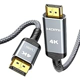 Highwings 4K DisplayPort auf HDMI, DP auf HDMI-Stecker, UHD-Kabel, 1440P/2K @ 120Hz, Nylon-geflochtenes unidirektionales Kabel für Dell, NVIDIA, AMD, Lenovo, HP, Monitor, Projektor, Desktop, 1,8 m,