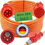 Starkstromkabel Phasenwender 16A 5-50m H07BQ-F 5x1,5 Orange Starkstrom Verlängerungskabel CEE Verlängerung 16 Ampere Kabel Baustelle Werkstatt Industrie Geeignet Outdoor IP44 (40m Phasenwender)