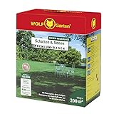WOLF-Garten „Schatten & Sonne“ Premium-Rasen LP 200 (für 200 m², sehr hohe Dichte mit ca. 100.000 Trieben/m2, besonders strapazierfähig, hohe Schattenverträglichkeit, 4kg Faltschachtel) 3820050