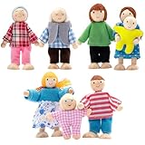 APRRMLIZW Biegepuppen Puppenhaus Puppenfamilie Set, Holz 8 Personen Figuren Puppen Spielset Hölzernes Puppenhaus Set Mit Familie Spielzeug Mini Puppenfamilie Für Puppenhaus Zubehör Holz Geschenk