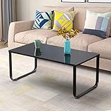 CLIPOP Moderner Couchtisch aus 6 mm Starkem Schwarzem Gehärtetem Glas und Metallgestell,Vielseitiger Rechteckiger Wohnzimmertisch Beistelltisch,100 x 50 x 42 cm