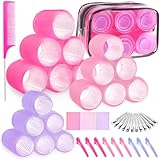 XIMISHOP 50 Stück Lockenwickler Mit, 3 Größen 48mm 36mm 25mm Jumbo Haarwickler Set Kleine Hair Rollers Selbsthaftend Groß Ohne Hitze Haftwickler für lange mittlere klein Haare Salon Frisör