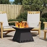 Firepit Funkentopf Feuerschale Feuertopf,Feuerstelle Schwarz 48 x 48 x 40 cm Stahl,Für Den Garten,Heizung,Terrasse,Camping,Einfach Zu Bedienen