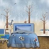 Cartoon Handgemalt Bäume Vögel Elche Moderne 3D Tapete Hochwertige Strukturierte Seide Neutrale Material Ideal Für Wohnzimmer Schlafzimmer-400cm×280cm