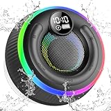 POMUIC Tragbare Bluetooth Lautsprecher, Duschlautsprecher Bluetooth Wasserfest IPX7, Lautsprecher Boxen Mit Saugnapf, Musikbox Bluetooth Mit Licht, Stereo Duschradio, LED-Anzeige, Freisprechfunktion