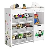 HOCSOK Spielzeugregal Kinderregal mit 9 Aufbewahrungsboxen Spielzeug-Organizer Viel Stauraum Bücherregal Kinderzimmer Holz Weiß 90 x 80 x 29,5 cm