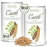 Carobpulver Bio Vegan - Natürliche Süße,Ballaststoffreich, Koffeinfrei, Mineralien - Kakao Alternative für Trinkschokolade ohne Zucker - Johannisbrot Pulver Bio, Carob Powder | PureRaw 480g (=2x 240g)