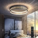 Yuanfenghua LED Deckenleuchte Mit Fernbedienung, Dimmbar Schlafzimmer Lampe, Rund Schwarz Gold Aushöhlen Design Wohnzimmer Deckenlamp Ø50×H12CM