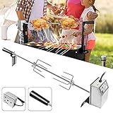 YRHome 117cm BBQ Drehspieß Grillspieß Set Edelstahl mit Motor, passend für Gasgrill mit 2X Gabel Fleischklammer,Griffstück und Motor Elektrischer Drehspieß Drehspiess,220V - 240V,Universal Grillspiess
