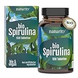 BIO Spirulina Tabletten I 550 Presslinge, 100% gemahlene Spirulina I Mit natürlichem Eisen-Gehalt I Ökologisch kultiviert & Bio-zertifiziert I Vegan, ohne Zusätze & Rückstände I Naturity