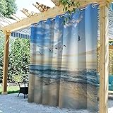 Linfye Outdoor Vorhang Wetterfest 2 Stück B132 x H213cm Atemberaubender Meerblick 3D Gedruckt Outdoor Vorhänge Wasserdicht mit Ösen, Outdoor Gardinen Sichtschutz für Balkon Terrasse Veranda Pergola