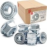 Sperrzahnmutter M8-1Kg (ca.150 Stk.) verzinkter Stahl Flanschmutter DIN 6923 Sechskantmutter mit Flansch und Sperrverzahnung, Muttern für Gewindebolzen, Bundmutter für Gewindestangen