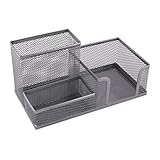 Leviatan Leviatan Schreibtisch Organizer | Stiftehalter Schreibtisch Stifteköcher Tisch-Organizer aus Metall | Büroablage mit Zettelhalter Mesh | 205x103x98mm silberfarben