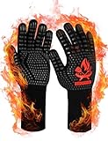 Beesgarden Grillhandschuhe Hitzebeständig bis 800°C Extrem Hitzebeständige, Feuerfest Ofenhandschuhe Topfhandschuhe BBQ Kochhandschuhe Backhandschuhe, Ideale für Ofen, BBQ, Kochen, Schwarz (S/M)