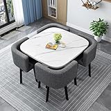 Modernes quadratisches Esstisch-Set mit 4 stabilen Holzstühlen, multifunktionales Küchen- Konferenzmöbel für Wohnzimmer & Esszimmer, Platz für 4 Personen