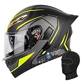 Motorradhelm mit Bluetooth Klapphelm Doppelvisier Modularer Helm ECE Zertifiziert Integralhelm, Integriert Motorradhelm, Motorradhelm Herren mit Eingebautem Mikrofon für Erwachsene