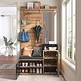 ZYLOYAL10 Garderoben-Set,mit 4 Kleiderhaken, Spiegel, Schuhschrank, Wandgarderobe, oberes Ablagefach, Flurgarderobe Sitzbank