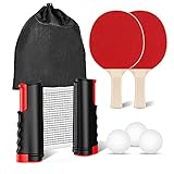 FOOING Tischtennisschläger Set, 2 Tischtennisschläger Profi 6 Tischtennisbälle Versenkbar Tischtennisnetz, Tischtennis Set mit Aufbewahrungstasche,Schwarz