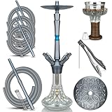 schlauch Shisha Set mit 4 4 Mundstück - Shisha 4 Anschlüsse mit Premium Wasserpfeife Zubehör inkl. Phunnel Kopf mit HM, Tauchrohr - Silber