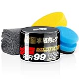 Soft99 Auto Versiegelung Set für dunkle Lacke - Dark & Black Wax Auto Hartwachs, für schwarze/dunkle Autolacke 300 g + Handpolierschwamm Applikator + Mikrofaser Poliertuch 550GSM 40x40cm