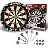 Dartscheibe Kork Offizielles mit Pfeilen Turniermaß Bristle Dart Scheibe Dartboard Steeldartscheibe Steeldart Dartscheiben Set 6 Dartpfeile Metallspitze,12 Flights