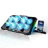 KLIM V8 Gaming Laptop Cooling Pad mit 8 Lüftern + Neu 2024 + Gaming Laptop Kühler + Stabiler RGB Laptop Ständer mit Lüfter + Kompatibel bis zu 17' + 2 USB Ports + Handyhalterung