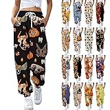 Halloween-Sweathose für Damen, lustiger Geister-Kürbis-Jogger, gruselige Halloween-Kostüme, Übergröße, Fledermaushose, elastische Taille, Hose, trendig, Festival, Fitnessstudio, Sport, Trainingshose