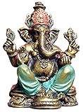 Wogeka - Ganesha Elefantengott bunt - Handarbeit als Geschenk zur Deko Resin Gold Elefant Buddhismus Res20