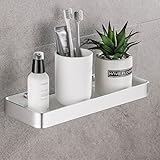 Hoomtaook Duschablage Ohne Bohren Hartglas Badregal Rechteckiges Duschcaddy Ablage Organizer Nail-Free Kein Schaden, Selbstklebend, Space Aluminium Rostfreier Korb Für Küche Badezimmer Zubehör Silber