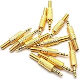 RUNCCI-YUN 12-Stück TRS,3,5 mm Löten Audio Stecker,Klinkenstecker 3,5mm Stereo Löten Video Stecker Federdrahtschutz Befestigen Sie Das(Golden