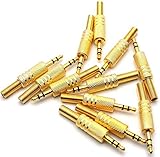 RUNCCI-YUN 12-Stück TRS-Stecker,3,5 mm Löten Audio Stecker,3,5 mm 3 Polig Löten Stecker,Klinkenstecker 3,5mm Stereo Löten Video Stecker Federdrahtschutz Befestigen Sie Das(Golden