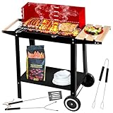 Five-Star Grill&Chill Holzkohlegrill - Gartengrill, Chromrost 50 cm × 26,5 cm, zwei Transporträder, GC0010