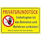 BETESSIN Hinweisschilder Privatgrundstück Schilder 30x20cm Betreten und Befahren verboten Schild mit 5mm Bohrlöcher PVC Hart-Plastik Warnschild Wetterfest & UV-beständig Schilder Gelb