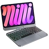 doqo iPad mini 7/6 Gen Hülle mit Tastatur 8,3 Zoll 2024/2021,360° drehbar Tastatur hülle mit iPad mini 7/6 Generation Trackpad 7 Farben QWERTZ grau