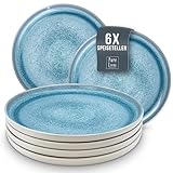Steingut Teller groß 6 Pers. Ibiza Hochwertiges Mediterranes TEST SEHR GUT Steingut Speiseteller Set - Spülmaschinen-, Mikrowellen- und Kratzfest - Stylisches Essteller Set - Pure Living in Blau