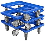 5 Stück Transportroller für Kisten 60 x 40 cm mit 4 Lenkrollen in blau