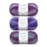 Gründl Sockenwolle Trio Strickset aus 3 x 100 g Sockengarn (75% Schurwolle (superwash), 25% Polyamid) + Anleitung, violett