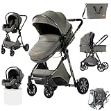 3 in 1 Kombikinderwagen Standardkinderwagen Kinderwagen Reisesysteme Neugeborener Tragbarer Reisewagen Kinderwagen Buggy Faltbarer High Landscape Kinderwagen (225 Deep Grey)