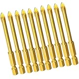 MACHSWON Wolfram-Fliesenbohrer-Set, Hartmetall-Bohrer, Glas, Keramik, flacher Speerkopf, goldfarben, 10 Stück