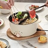 2 Seiten Hot Pot Elektrisch 3.5L Elektrischer Kochtopf 1000W Drei Leistungsanpassungen Antihaft Multifunktionale Bratpfanne Schneller Suppentopf für Braten Ramen Fondue Suppe