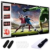 Leinwand Beamer 150 Zoll, 16:9 HD Beamer Leinwand Outdoor, Projektor Leinwand, Tragbarer Faltbarer Projektionswand mit Haken und Seil für Zuhause, Schule, Treffen, Camping, Heimkino(12 Löcher)