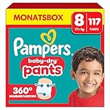 Pampers Baby-Dry Pants Größe 8, 117 Windeln, 17kg+, 360° Passform hilft, Auslaufen zu verhindern