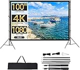 Projektion Leinwand mit Stand 100 Zoll, HD 4K Outdoor Indoor Projector Screen, Schnelles Falten Tragbare Filmleinwand 16: 9 Full-Set-Tasche, für Heimkino, Camping und Freizeitveranstaltungen